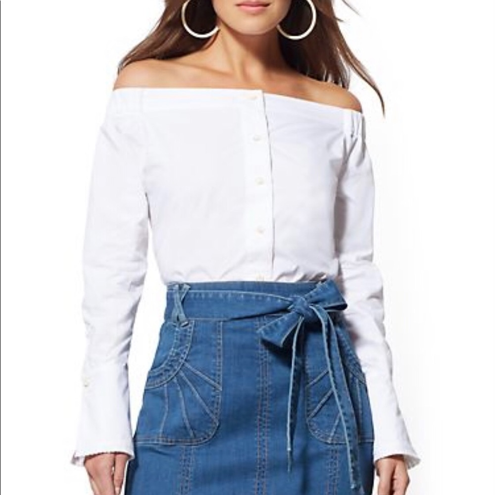 White Off The Shoulder Button up Blouse